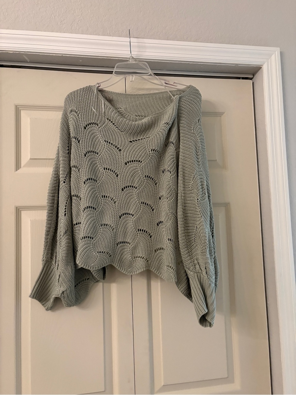 moon & madison Light Sage Open-Stitch Cowl Sweater